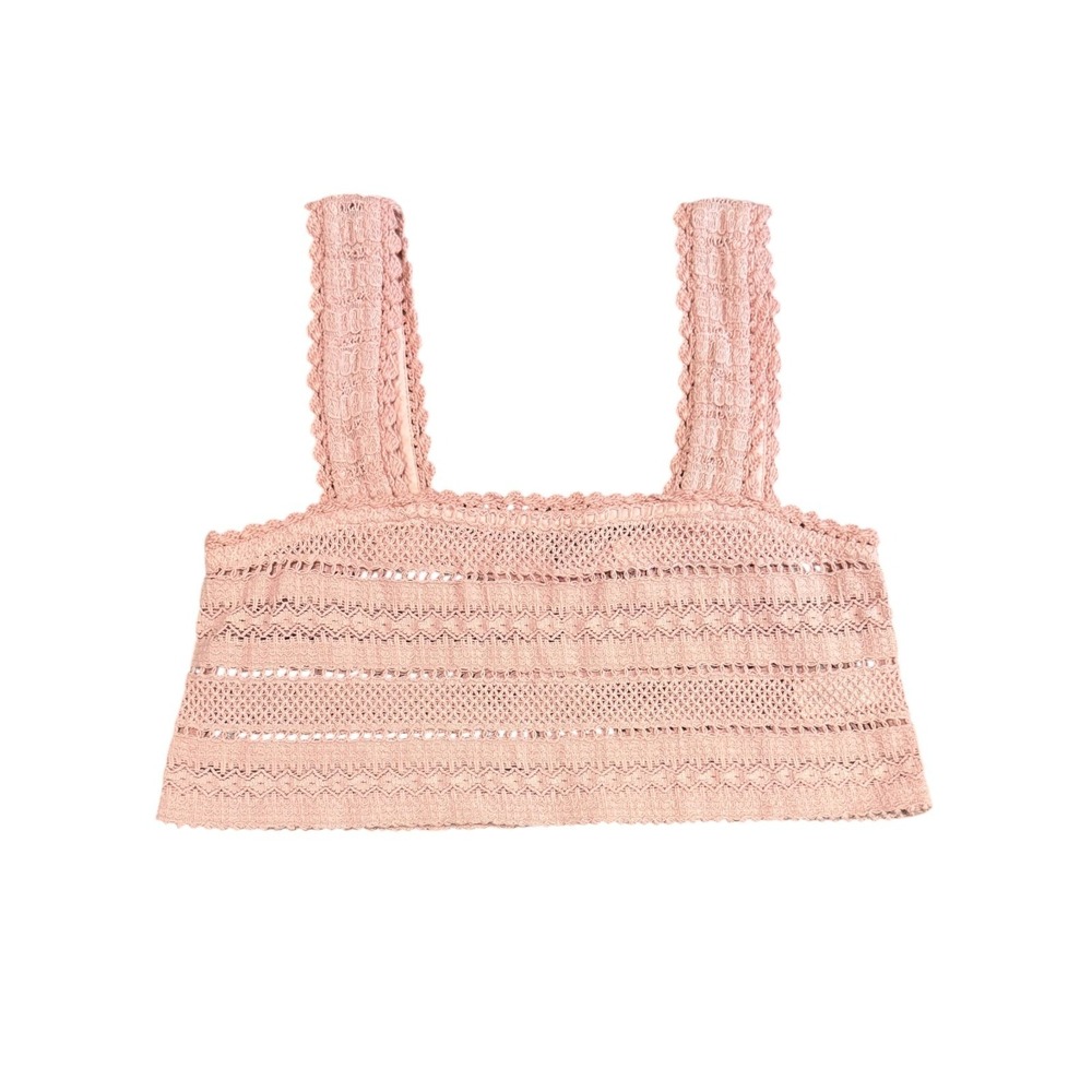 Aerie Crochet‎ Crop Tank Top Women Sz S Pink Boho Beach Festival Semi Sheer